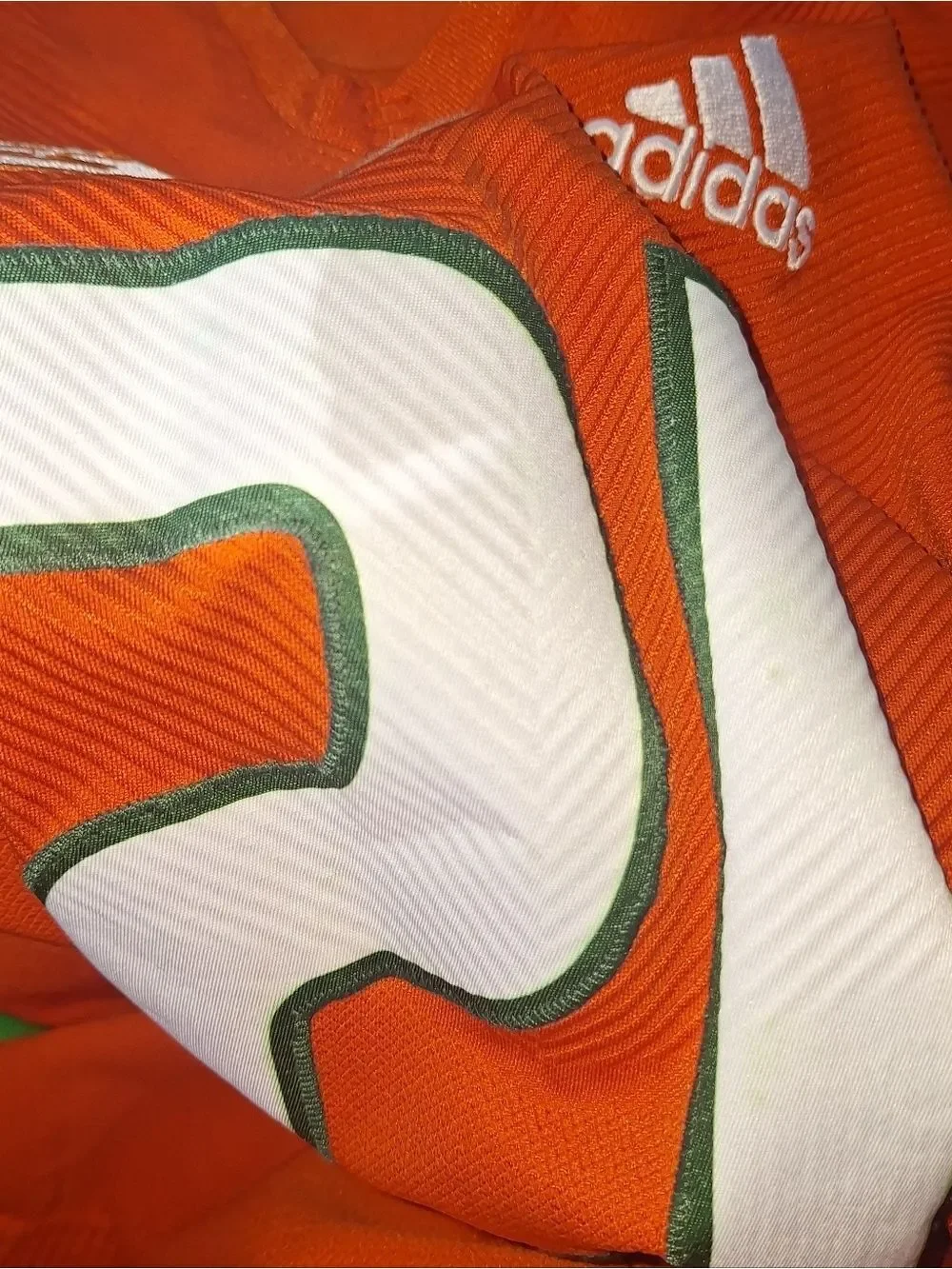 Addidas Hurricanes Orange Football Jersey with White & Green Accents #21 2XL